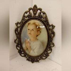 Vintage Oval Convex Bubble Glass in Metal Frame 10"x7"